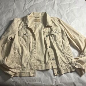 WE THE FREE People Womens Cream Denim Jean Trucker Jacket Button Long Sleeve M